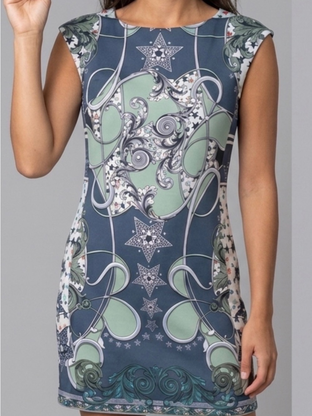 Versace Collection Sleeveless Mini Dress in Navy and Mint